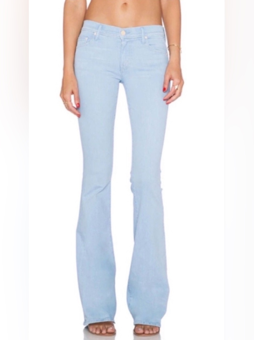MOTHER The Cruiser in Hush Light Blue Stretch Flare Jeans